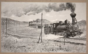 Tågladdning av ammunition utförd under fientlig eld från Liao-Yang till Port Arthur av överstelöjtnant Spiridonoff, 25 april 1904, illustration från 